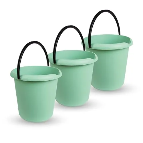 Eimer (3 Stück) Haushaltseimer, 5 Liter, in vers. Farben, Putzeimer aus Stabilem Kunststoff, lBPA-frei, Made in EU - Kunstoffeimer (Grün)