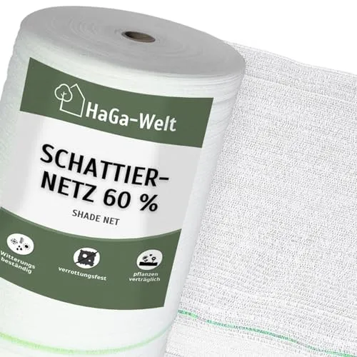 HaGa Schattiernetz 3m Breite - 60% Schattierwirkung in Weiß - Gartennetze für Pflanzen mit 60% Schattierwirkung, ideal als Hitzeschutz und Sichtschutz für Balkon oder Terrasse - wetterfest und temperaturbeständig von -40° bis +80°C.