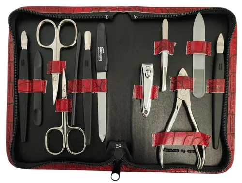 EloModa 12-teiliges Maniküre-Set im Leder-Etui in rot von EloModa