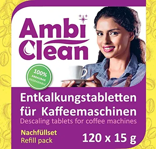 AmbiClean Entkalkungstabletten für Kaffeemaschinen | Made in Germany | Für Kaffeevollautomaten Jura, Siemens, Krups, Melitta, uvm.| Reinigung und Entkalkung (120 Tabletten Nachfüllpack)