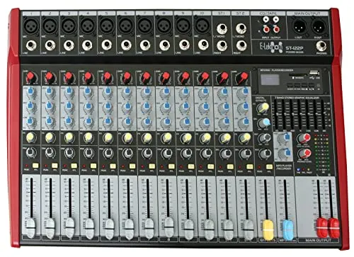 E-Lektron Live PA Power-Mixer 12-Kanal + Stereo - USB MP3 Bluetooth Mischpult integrierte Endstufe (ST-122P)