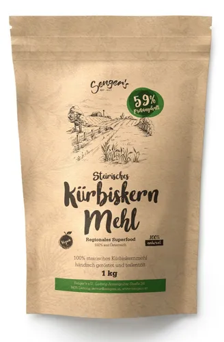 Kürbiskernmehl teilentölt, geröstet und Glutenfrei 59% Protein Mehl Ersatz 1 kg
