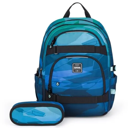 TOPGAL Schulrucksack Set Jungen ab 9. Klasse Ergonomisch 25L Stauraum Standfest Laptopfach Mittelstufe Grün Türkis Blau