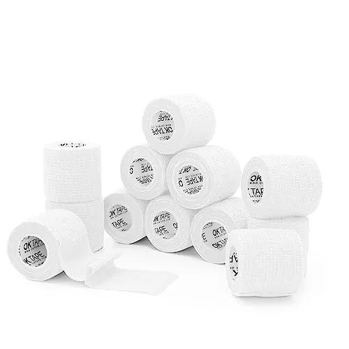 OK TAPE Selbstklebende Verband Elastische Binde Handgelenk Bandag Tierische Bandagen, 12 Rollen, 5cm x 4.5m,Weiß