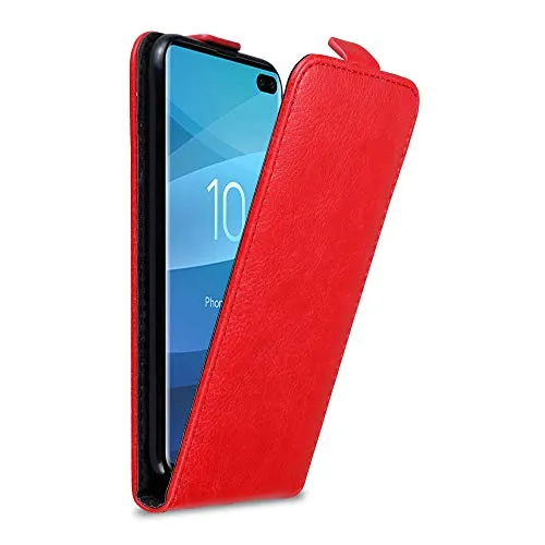 Cadorabo Hülle kompatibel mit Samsung Galaxy S10 Plus Flip Design aus Premium Kunst Leder Flip Klappbare Stoßfeste Magnetische Cover Hülle für Galaxy S10 Plus Tasche in Rot
