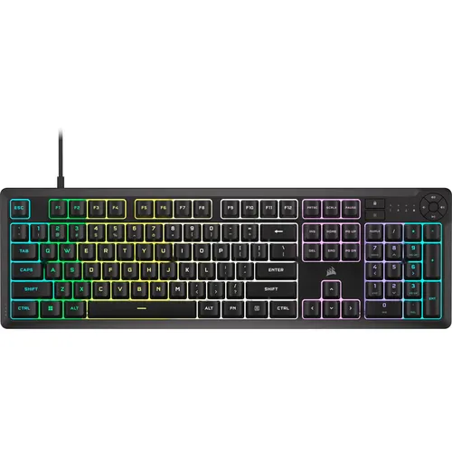 Corsair K55 CORE RGB Gaming Tastatur - Vollständig anpassbare RGB-Beleuchtung - Tastaturen mit RGB, leise und reaktionsschnelle Membran-Tastenschalter für ungestörtes Gaming. Mit vier dedizierten Medientasten für volle Kontrolle während des Spiels.