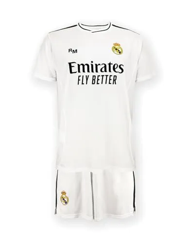 Real Madrid Home Kit Trikot und Shorts Saison 24/25, Weiß, 14 Years, Replik Shirt Mit Offizieller Lizenz