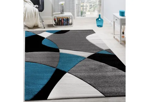 KADIMA DESIGN Teppich Abstrakt Türkis 80x150 cm - Robuster Kurzflor-Teppich in Türkis für Kinderzimmer – schmutzabweisend und ideal zum Spielen. Mit handgefertigten Konturen bringt er frischen Wind in jeden Raum und sorgt für eine gemütliche Atmosphäre.