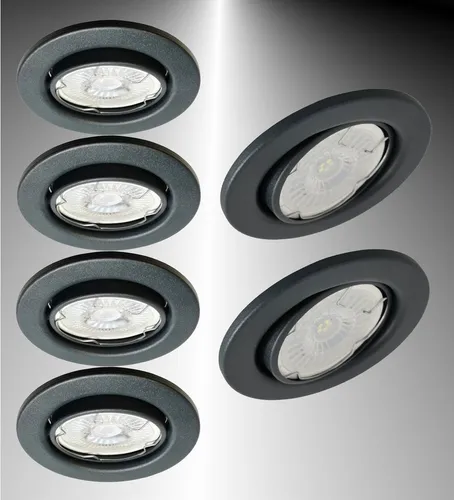 TRANGO LED Einbauleuchte 6er Set - Schwenkbare Deckenstrahler in Anthrazit - Lampen Set mit 6x 5W warmweißen LED-Modulen, ultra flach (23mm), ideal für Wohnzimmer, Badezimmer und Büros. Spritzwasser geschützt (IP23) und geeignet für einfache Installation.