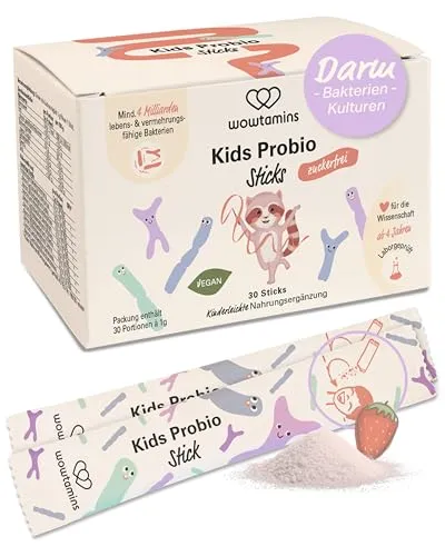 wowtamins Kids Probio – Leckere Direktsticks mit 9 ausgewählten Darmbakterien-Kulturen (30-Tage-Vorrat) für eine gesunde Darmflora – Nahrungsergänzungsmittel für Kinder ab 4 Jahre