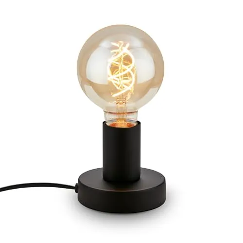 BRILONER - Nachttischlampe Retro mit Kabelschalter, E27 Fassung, max. 10 Watt, Tischlampe vintage, Lampe, Schreibtischlampe, Tischleuchte, Bürolampe, Leselampe Bett, Leselicht, 10x9 cm, Schwarz