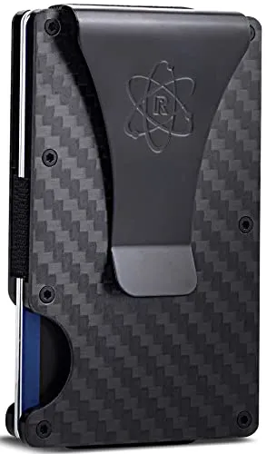 ROSSM Geldbörse mit RFID-Schutz - Kartenetui Herren aus Kohlefaser und Metall mit Geldklammer und Gummiband - RFID Geldbeutel Herren- Slim Wallet for Men