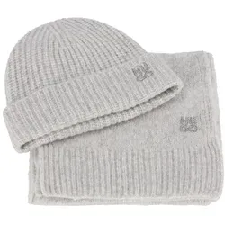 HUGO Schal und Mütze Damen Schurwolle grau, ONE SIZE 717345-0001-00000 - Mützen Set aus hochwertiger Schurwolle, ideal für kalte Tage und perfektes Geschenk für stilbewusste Damen.