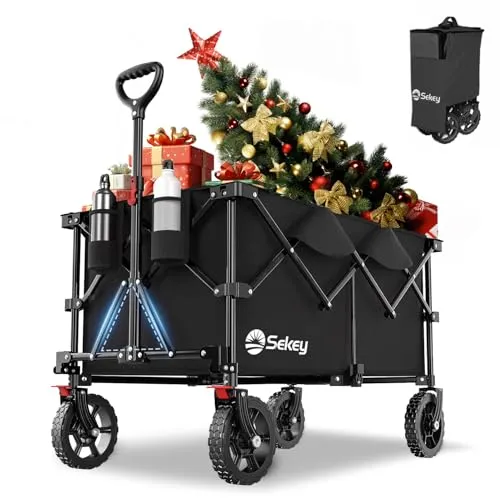 Sekey XXL Plus Bollerwagen Faltbar 200L 200KG Tragkraft, Faltbarer Bollerwagen Geländetauglich mit Bremsen, Handwagen Patentiert Klappbar aus Vier Richtungen, XXL-PlusG 4010, Tiefschwarz