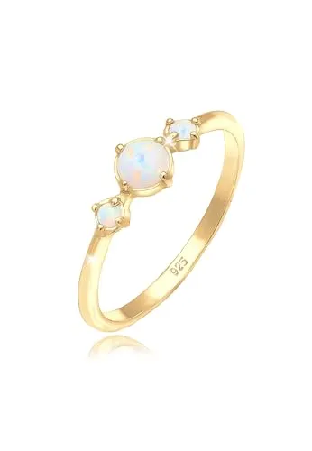 Elli Ring Damen Band Geo Vintage Trend mit Synthetischem Opal - Ringe für Damen, aus hochwertigem 925 Sterling Silber, handgefertigt und anlaufgeschützt – das perfekte Geschenk für jeden Anlass.