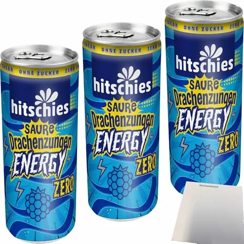 usy Bundle für hitschies Energy-Drink saure Drachenzungen 3er Pack (3x250ml Dose) + usy Block