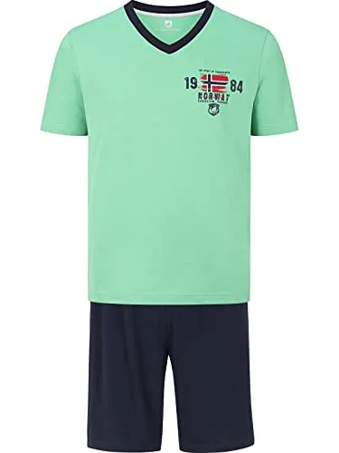 Jan Vanderstorm Herren Kurzer Schlafanzug Edin grün, XL - 56/58 - Schlafanzug EDIN für Herren in Übergröße. Bequemer Comfort Fit aus 100% atmungsaktiver Baumwolle, ideal für entspannte Nächte. Praktischer Elastikbund und modische Farben.