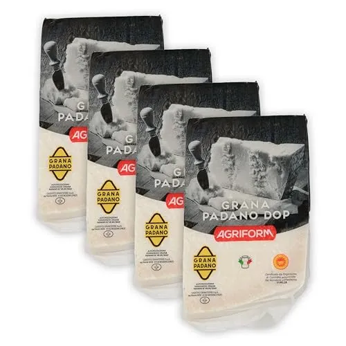 Food-United GRANA PADANO 4x1kg formaggio-italiano-Hartkäse DOP Italienischer-Käse am Stück über 10 Monate gereift mit g.U.-Siegel zum Reiben würzig aromatisch