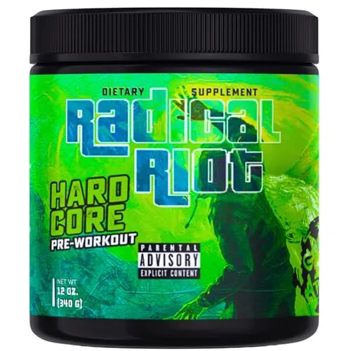AMERICAN SUPPS® Radical Riot Booster Pre Workout - Protein Shakes & Muskelaufbau, leistungssteigernder Booster mit köstlichem Green Apple Geschmack, ideal für Bodybuilding und Fitness-Training, 20 Portionen pro Packung.