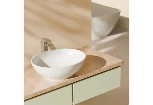 EMKE Ovales Aufsatzwaschbecken mit Nano-Beschichtung - Elegantes ovales Keramik-Waschbecken für Ihr Gäste-WC. Mit pflegeleichter Nano-Beschichtung, die das Reinigen erleichtert. Ideal für modernen Stil und langlebige Nutzung.