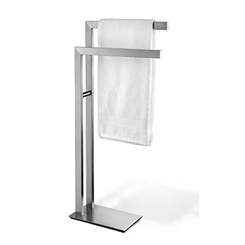 ZACK LINEA Handtuchständer 40377 - Eleganter Handtuchhalter aus matt gebürstetem Edelstahl, zweiarmig und ideal für ein modernes Badezimmer. Maße: 15 cm Breite, 38,5 cm Tiefe, 80 cm Höhe.