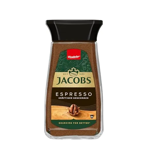Jacobs Espresso löslicher Bohnenkaffee, Instant Kaffee, 100 g im Glas