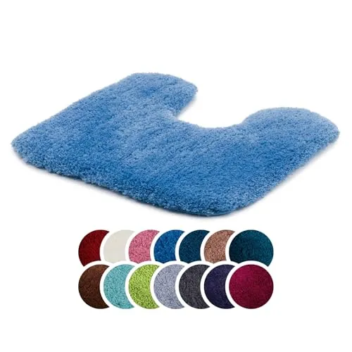 liebling Superior Badteppich mit Ausschnitt und Anti-Rutsch-Beschichtung, 100% Polyester (Mikrofaser), 50 x 45 cm, 30 Grad waschbar, Fußbodenheizung geeignet, Farbe: taubenblau