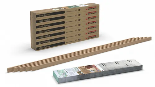 EGGER Laminat Set 8mm NL2082 Elva Eiche natur 8mm - 14m² (7 Pakete Fußboden), inkl. 5 Sockelleisten (12m) und Trittschalldämmung