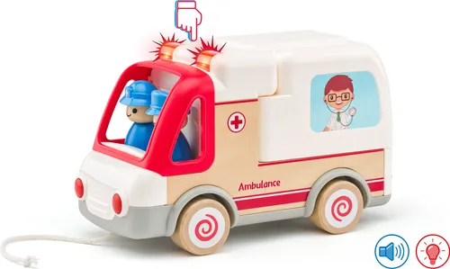 Woody Holz Rettungswagen Spielzeugauto mit Licht und Sound