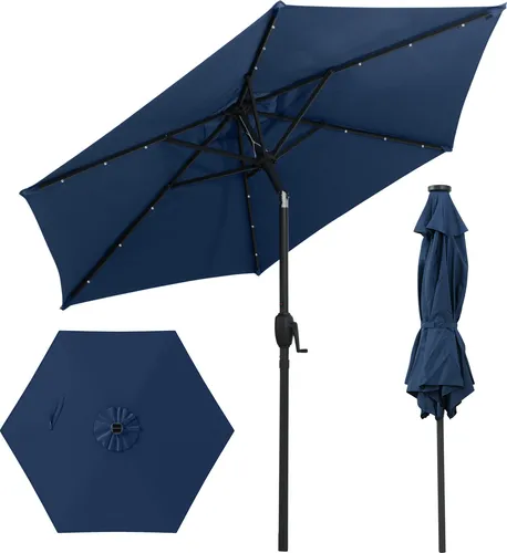 COSTWAY Sonnenschirm 230cm mit LED-Solar-Beleuchtung und Kurbel