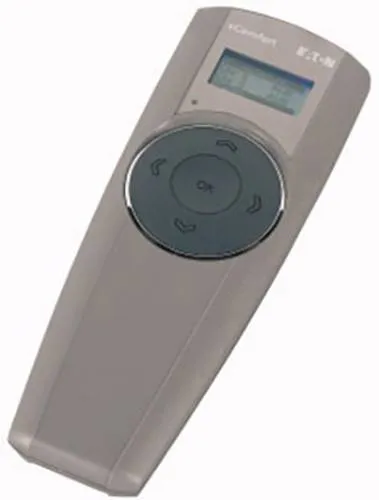 Eaton CHSZ-12/04 xComfort 12-Kanal Fernbedienung Grau - Heimkino Fernbedienung mit 12-fach Funktion und blau beleuchtetem Display, ideal zur einfachen Steuerung von Beleuchtung und mehr. Integrierte Uhr und Passwortschutz für Sicherheit.