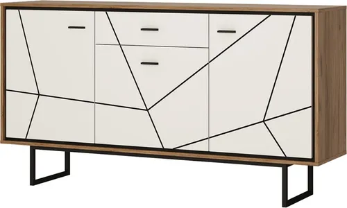 Sideboard Anrichte Kommode BRISTOL-129 in Eiche Nb. mit Hochglanz Schwarz-Weiß