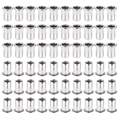 Hejo 60 Stück Nietmuttern M6, Nietmuttern Edelstahl Flachkopf, Blindnietmutter Gewindenieten für Befestigung Möbeln Dekorationen Handwerk