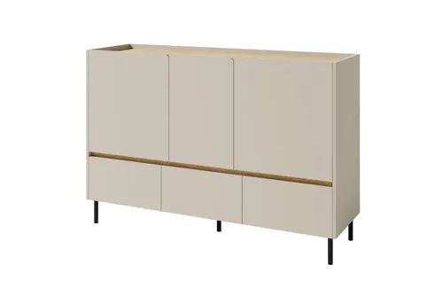 Deine Möbel 24 Kommode LIBU 07 Sideboard 150 cm – Beige Eukalyptus Eiche - Stylisches Sideboard aus der LIBU-Kollektion, 3 Schubladen und 3 Türen für optimalen Stauraum. Ideal für Kinderzimmer, Jugendzimmer oder Wohnzimmer. Einfache Montage mit Anleitung.