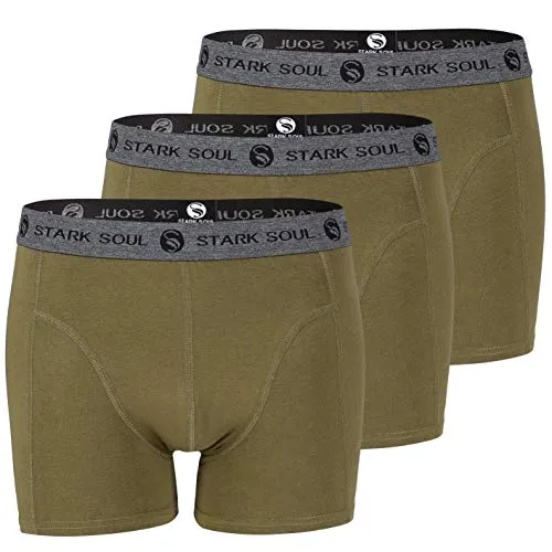 STARK SOUL Herren Boxershorts im 3er Pack | Retroshorts aus weicher Baumwolle | Khaki, Gr. M