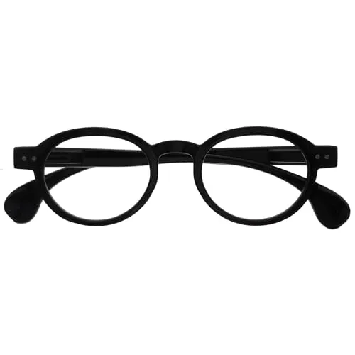 OPULIZE OCA Lesebrille - Moderne Runde Retro-Fassung - Schwarz Glänzend - Herren Damen - Federscharniere - R54-1 - +1.00