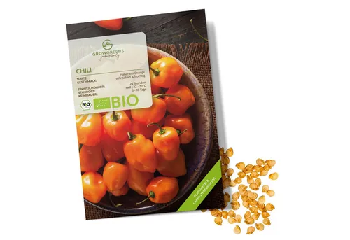 Growgreens Gemüsesamen BIO Chili Samen (Habanero Orange, 250.000 Scoville) -Saatgut (10 Korn), Chili