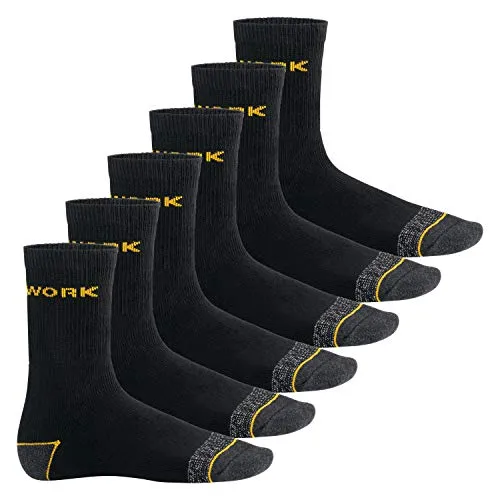 MT Herren Arbeits- und Freizeitsocken (6 Paar), Robuste Work Socken - Schwarz-Gelb 43-46