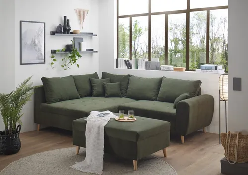 ED EXCITING DESIGN Ecksofa Calanda L-Form, mit Hocker & 3 Zierkissen