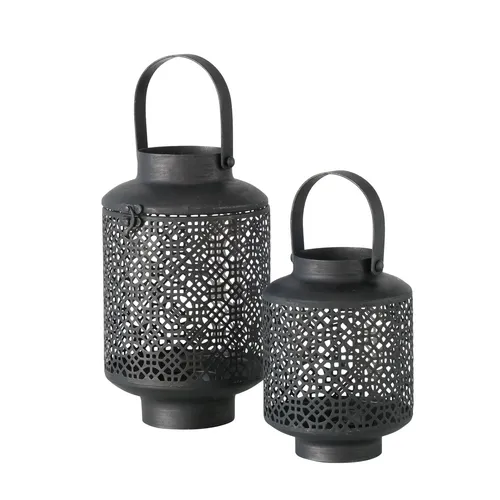 Windlicht Tunde Eisen Höhe 16-23 cm schwarz, Laterne, Set, Beleuchtung 2 x