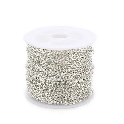 Edelstahl-Panzerketten, Gliederkette mit Spule, für Schmuckherstellung, 2 x 3 mm (Silber)