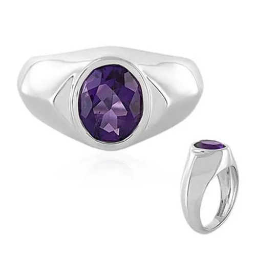 Sibirischer Amethyst Silber Ring 1.674ct - Eleganter Echtschmuck - Oval geschliffener Amethyst in Zargenfassung, gefertigt aus hochwertigem 925er Sterling Silber. Ideal für besondere Anlässe und stilvolle Abendmode. Mit Echtheitszertifikat.