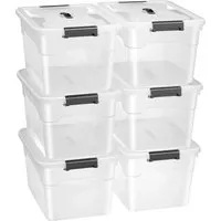 Juskys Aufbewahrungsbox mit Deckel - 6er Set Kunststoff Boxen 30l - Aufbewahrungsbehälter mit Deckel, 6er Set, ideal für Ordnung im Haushalt, stapelbar und transparent für schnellen Überblick über den Inhalt.