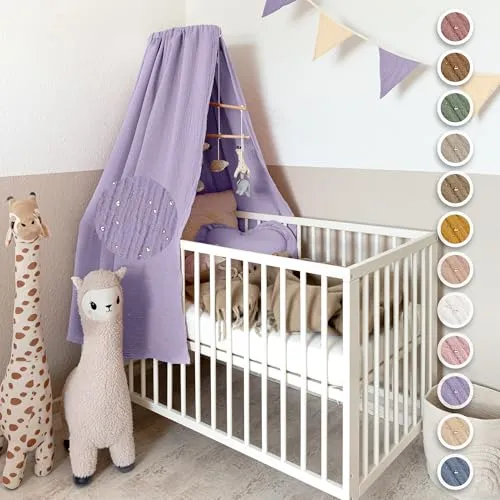 lilimaus Betthimmel Babybett mit Gold Applikation – 12 Farben, inkl. Himmelstange - ✨ VIELFÄLTIGE DEKO - Der elegante Betthimmel aus 100% Baumwolle kann flexibel am Babybett angebracht werden und schützt zuverlässig vor Zugluft. Ideal für eine gemütliche Atmosphäre im Kinderzimmer!','category':'Baldachine & Betthimmel