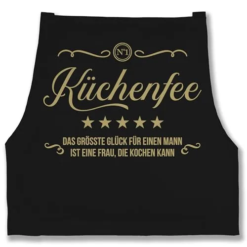 Shirtracer Kochschürze Damen 1 - Küchenfee mit Tasche - Praktische Kochschürze mit Tasche, ideal für den Einsatz in der Küche. Aus 65 % Polyester und 35 % Baumwolle, waschbar bei 30°. Unisex-Design mit 85 cm Länge für jeden Kochliebhaber.
