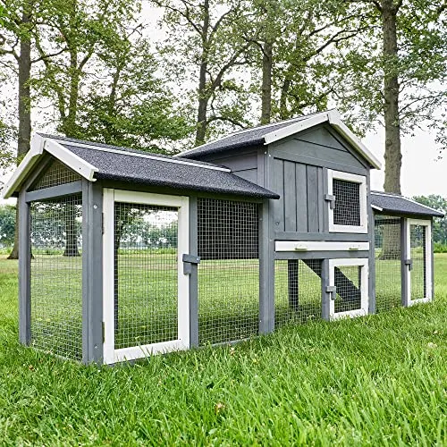 zooprinz großer moderner Hasenstall - Zweistöckiger Kaninchenstall aus massivem Vollholz, wetterfest und einfach zu reinigen mit hoher Kotschublade