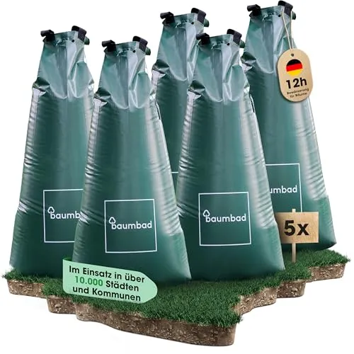 baumbad 5 Premium Bewässerungsbeutel 100 Liter, PVC UV Beständig, Baumsack zur Bewässerung in Grün, mit Umweltfreundlicher Verpackung