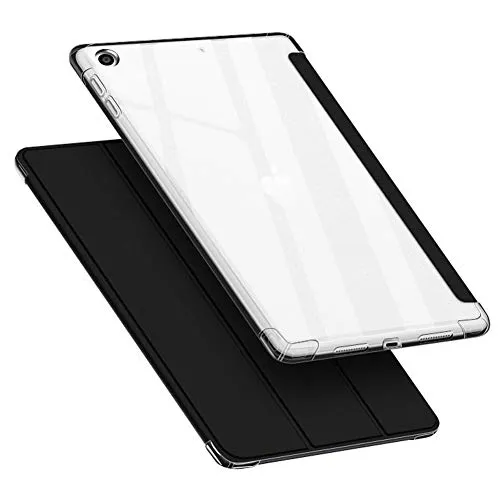 VAGHVEO Hülle für iPad 9. / 8. / 7. Generation, iPad 10,2 2021/2020/2019 Flexibel Weiche Transparente TPU-Schutzhülle Stoßfeste Rückseite Cover, Dreifach Faltbarer Ständer Klare iPad Hüllen, Schwarz