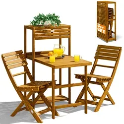 CASARIA® Balkonmöbel Set für 2 Personen - Wetterfest & Klappbar aus FSC®-zertifiziertem Holz - Hochwertiges 3-teiliges Gartenmöbel-Set aus wetterfestem Akazienholz, klappbar und ideal für Balkone. Hohe Belastbarkeit: Stühle bis 160 kg, Tisch bis 80 kg. Perfekt für entspannte Momente im Freien!