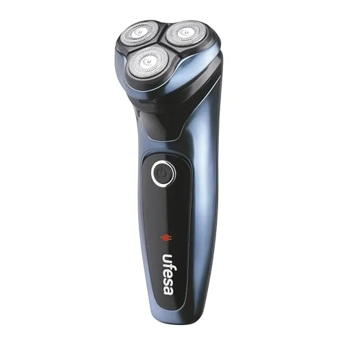 Ufesa AR3050 Rotationselektrorasierer aus Metall mit flexiblen Doppelklingenklingen, IPX7, schwenkbarem Kopf, ausziehbarem Trimmer, ergonomischem Design, 45 Minuten Autonomie, Schnellladung